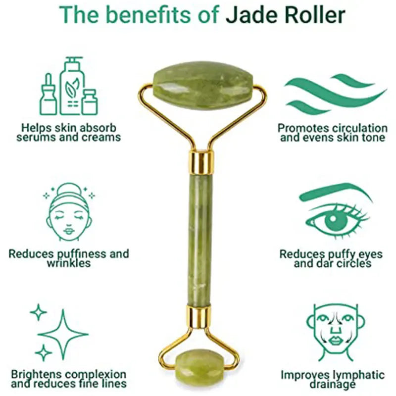 Rodillo Facial y Gua Sha de Jade Verde – Masajeador de Belleza Natural