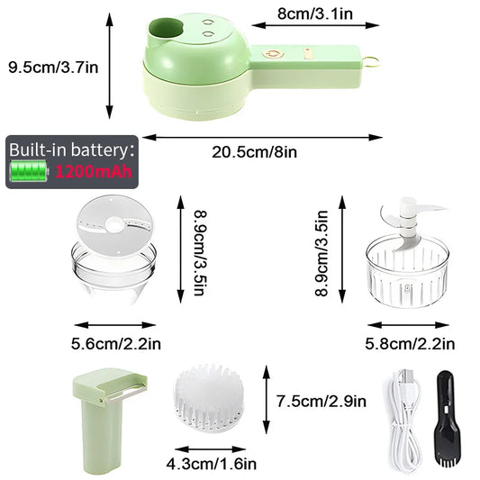 4-in-1 Multifunctional Electric Vegetable Cutter and Garlic Chopper with Slicing, Mashing, and Mixing Capabilities