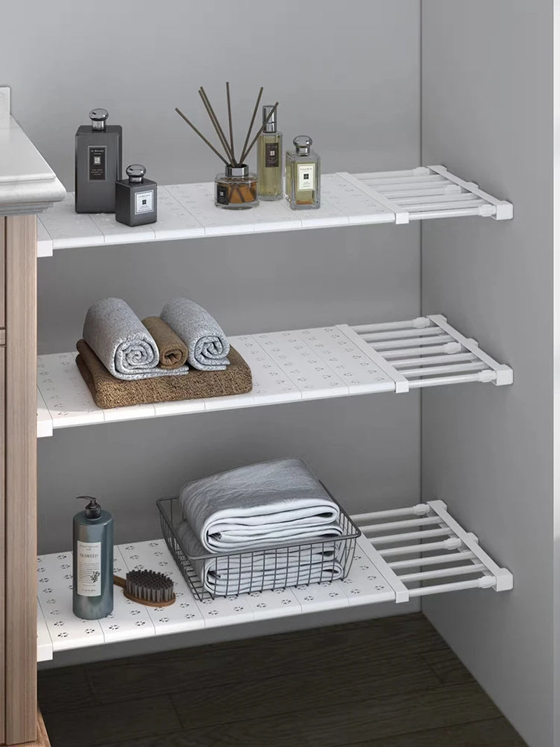 Adjustable Expandable Divider for Closet Shelves - Punch-Free Storage Solution for Kitchen and Bathroom Cabinets