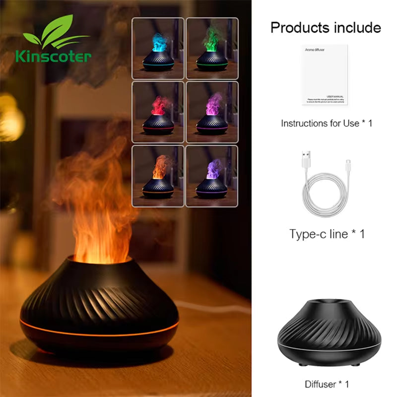 "Portable USB Essential Oil Diffuser and Humidifier with Color Flame Night Light - 130ml Capacity"