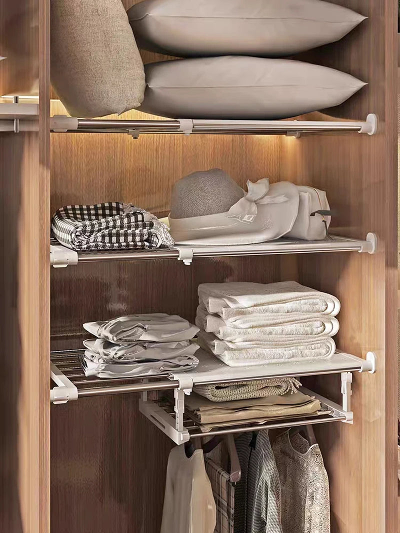 Adjustable Expandable Divider for Closet Shelves - Punch-Free Storage Solution for Kitchen and Bathroom Cabinets