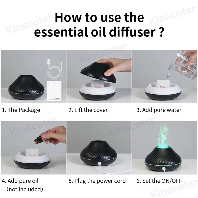 "Portable USB Essential Oil Diffuser and Humidifier with Color Flame Night Light - 130ml Capacity"