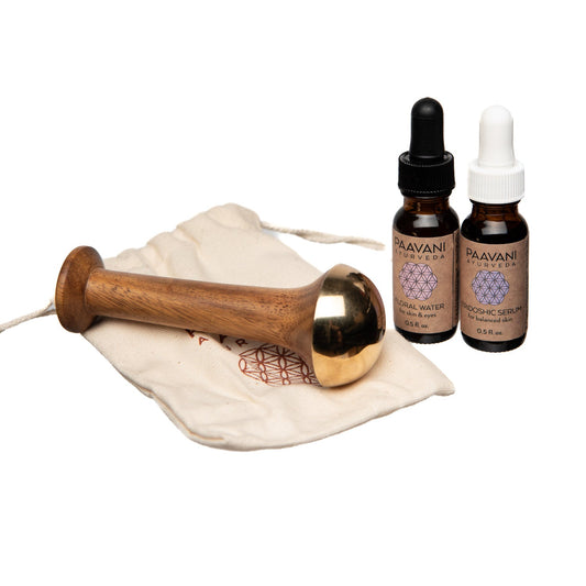 Ritual de Piel Radiante | Kit Ayurvédico de Masaje Facial con Vara Kansa