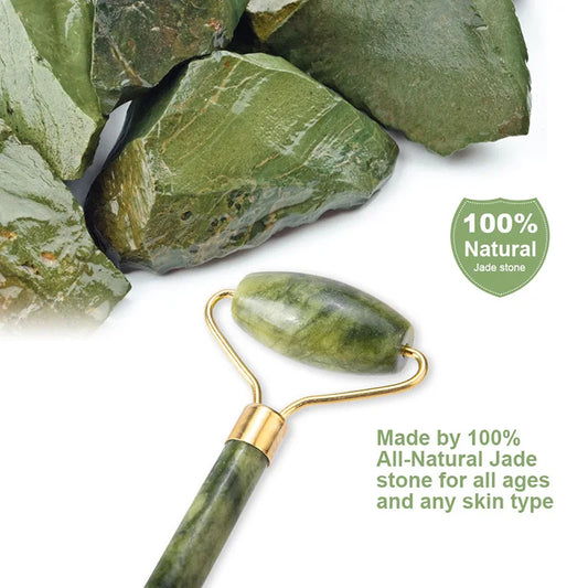 Rodillo Facial y Gua Sha de Jade Verde – Masajeador de Belleza Natural