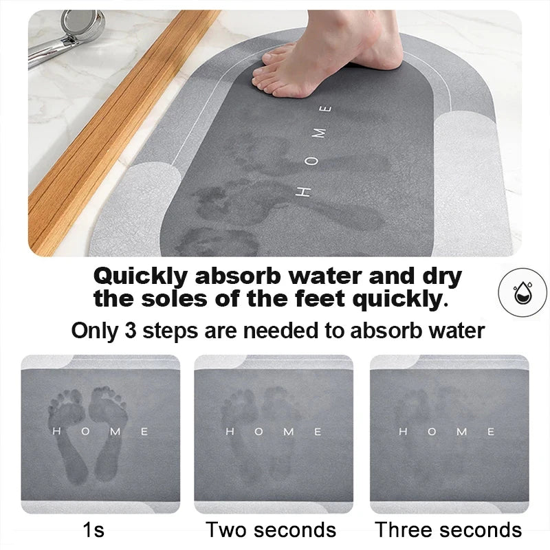 Super Absorbent Non-Slip Diatom Mud Bath Mat - Quick-Drying Bathroom Rug for Shower and Kitchen Entrance