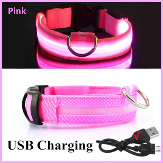 Adjustable LED Illuminated Dog Collar - Rechargeable Night Safety Harness for Small Pets