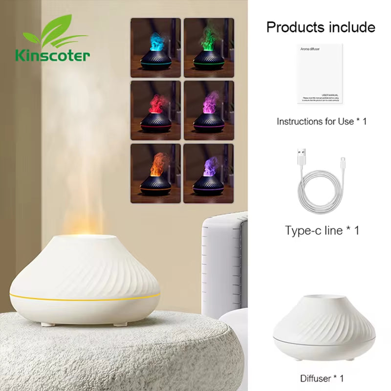 "Portable USB Essential Oil Diffuser and Humidifier with Color Flame Night Light - 130ml Capacity"